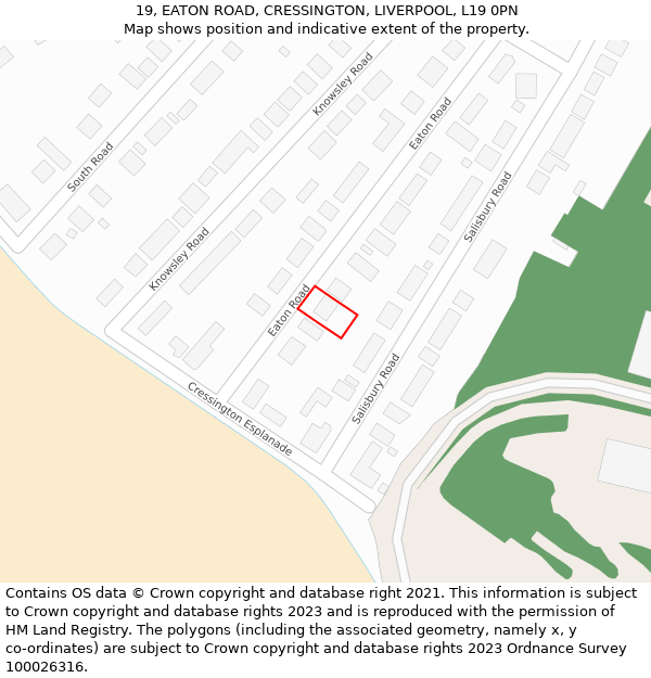 19, EATON ROAD, CRESSINGTON, LIVERPOOL, L19 0PN: Location map and indicative extent of plot
