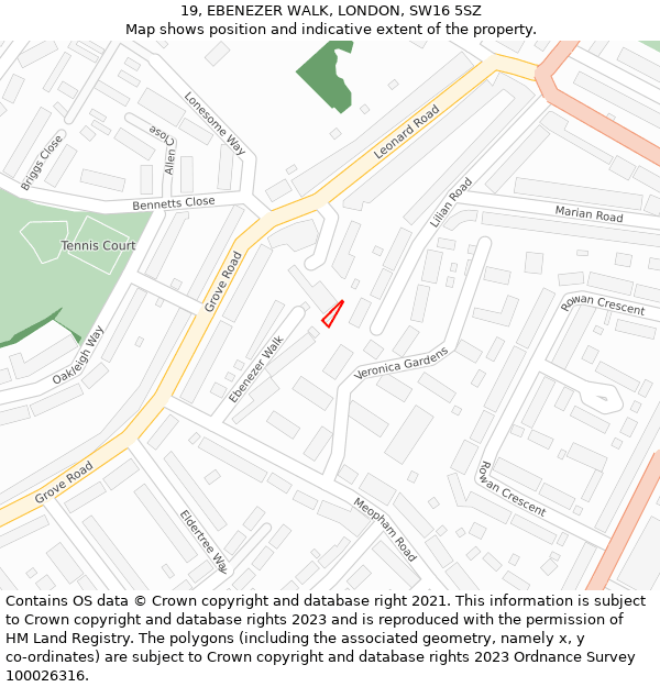 19, EBENEZER WALK, LONDON, SW16 5SZ: Location map and indicative extent of plot