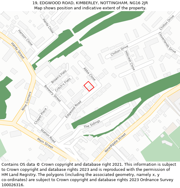 19, EDGWOOD ROAD, KIMBERLEY, NOTTINGHAM, NG16 2JR: Location map and indicative extent of plot