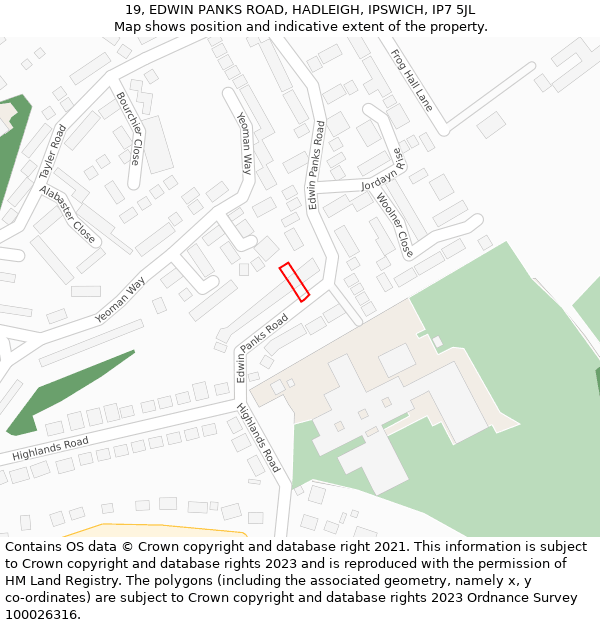 19, EDWIN PANKS ROAD, HADLEIGH, IPSWICH, IP7 5JL: Location map and indicative extent of plot
