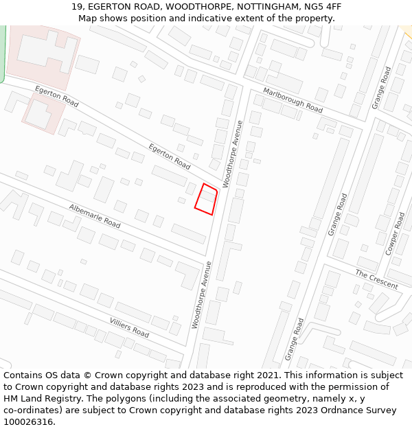 19, EGERTON ROAD, WOODTHORPE, NOTTINGHAM, NG5 4FF: Location map and indicative extent of plot