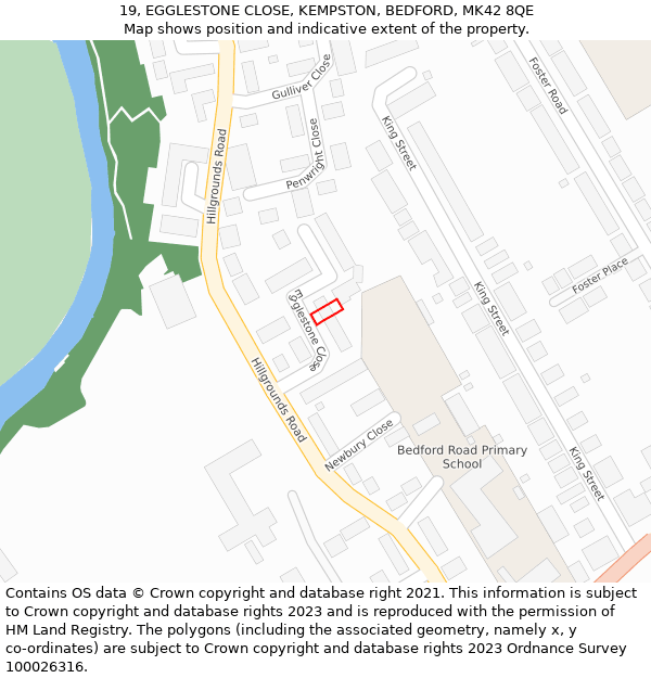 19, EGGLESTONE CLOSE, KEMPSTON, BEDFORD, MK42 8QE: Location map and indicative extent of plot