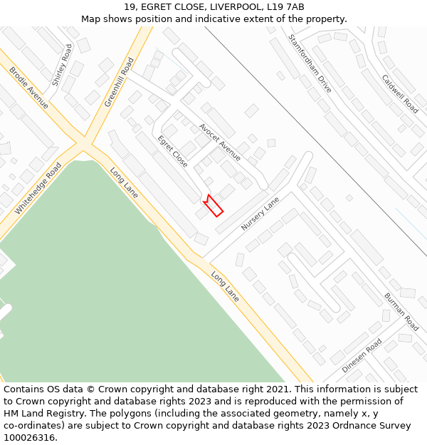 19, EGRET CLOSE, LIVERPOOL, L19 7AB: Location map and indicative extent of plot