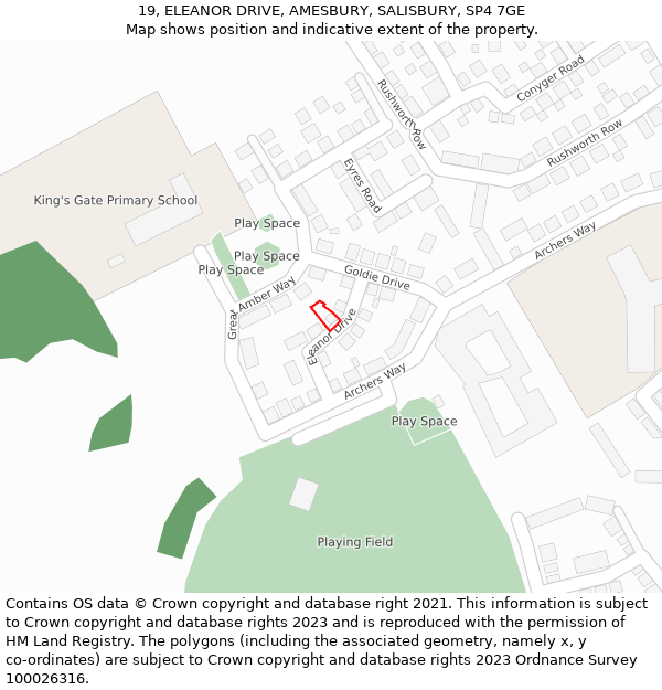 19, ELEANOR DRIVE, AMESBURY, SALISBURY, SP4 7GE: Location map and indicative extent of plot