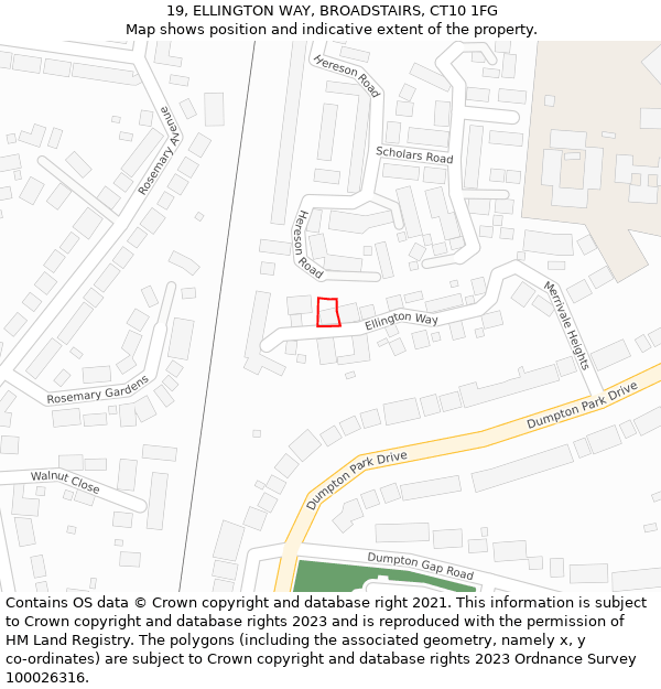 19, ELLINGTON WAY, BROADSTAIRS, CT10 1FG: Location map and indicative extent of plot