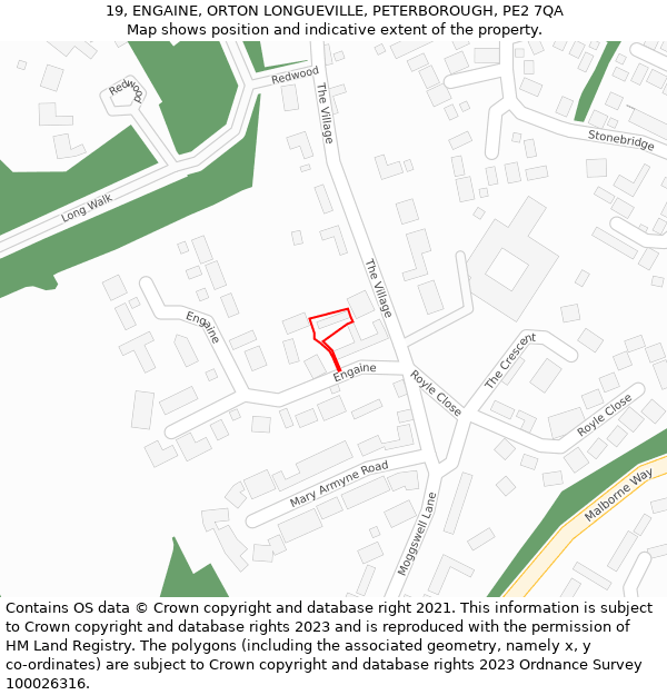19, ENGAINE, ORTON LONGUEVILLE, PETERBOROUGH, PE2 7QA: Location map and indicative extent of plot