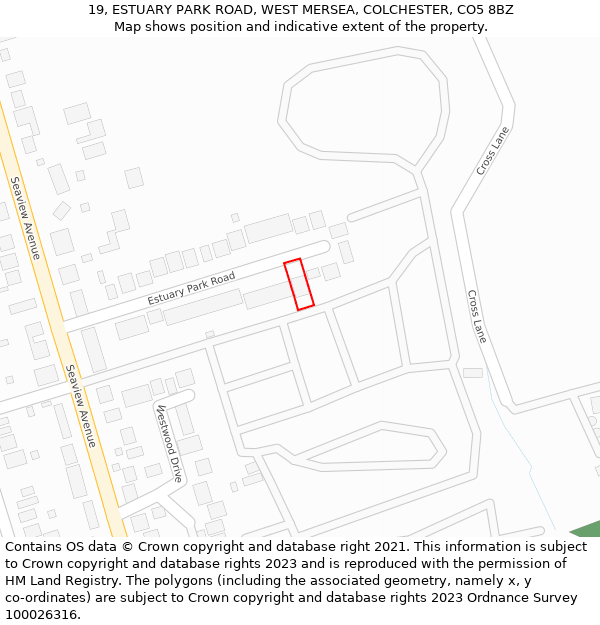 19, ESTUARY PARK ROAD, WEST MERSEA, COLCHESTER, CO5 8BZ: Location map and indicative extent of plot