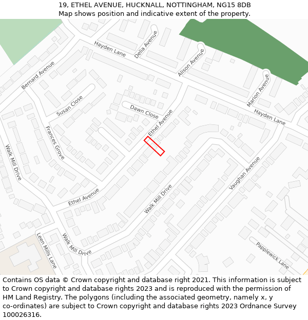 19, ETHEL AVENUE, HUCKNALL, NOTTINGHAM, NG15 8DB: Location map and indicative extent of plot