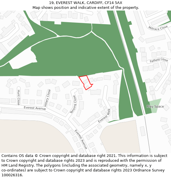 19, EVEREST WALK, CARDIFF, CF14 5AX: Location map and indicative extent of plot