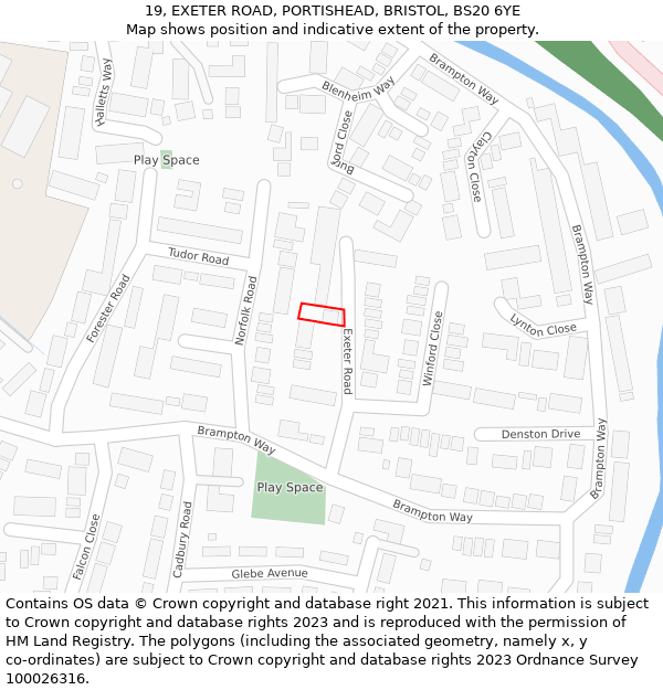 19, EXETER ROAD, PORTISHEAD, BRISTOL, BS20 6YE: Location map and indicative extent of plot