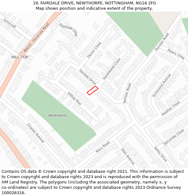 19, FAIRDALE DRIVE, NEWTHORPE, NOTTINGHAM, NG16 2FG: Location map and indicative extent of plot