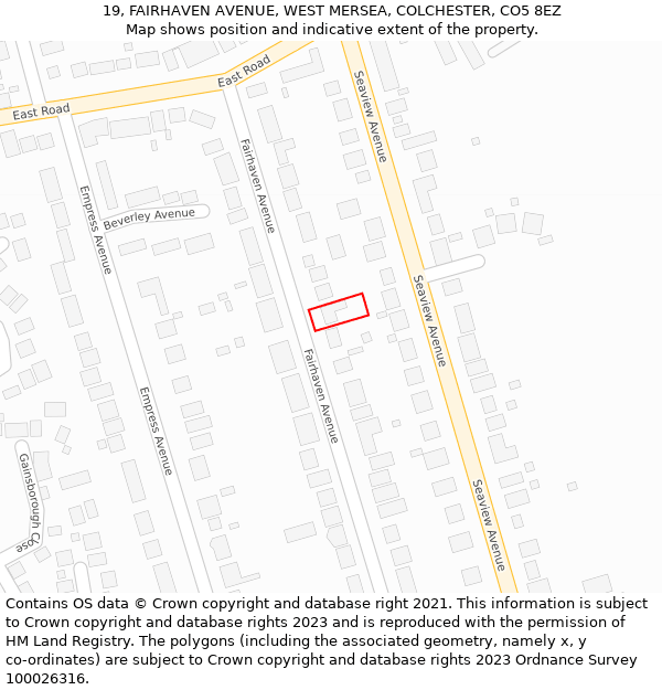 19, FAIRHAVEN AVENUE, WEST MERSEA, COLCHESTER, CO5 8EZ: Location map and indicative extent of plot