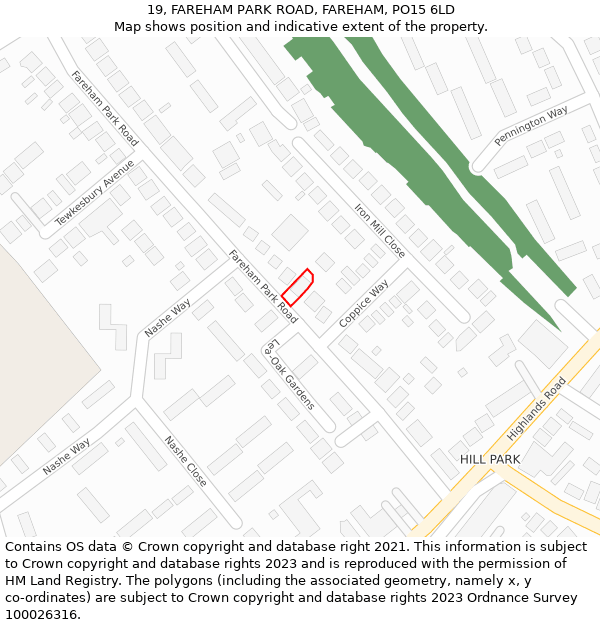 19, FAREHAM PARK ROAD, FAREHAM, PO15 6LD: Location map and indicative extent of plot