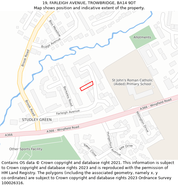 19, FARLEIGH AVENUE, TROWBRIDGE, BA14 9DT: Location map and indicative extent of plot