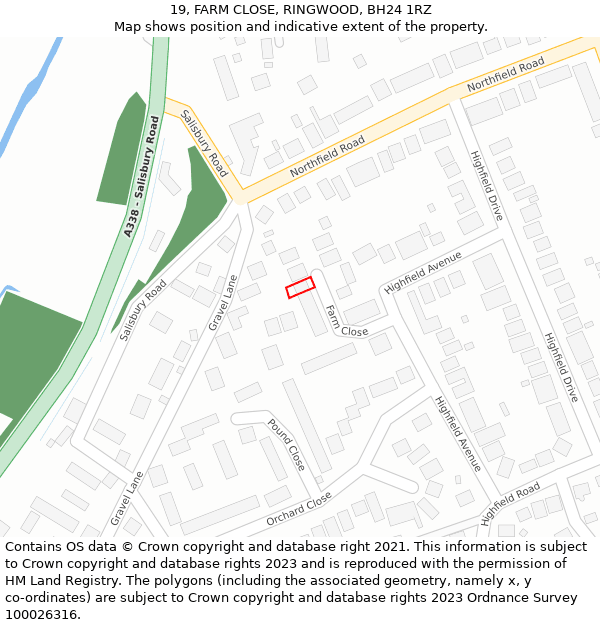 19, FARM CLOSE, RINGWOOD, BH24 1RZ: Location map and indicative extent of plot