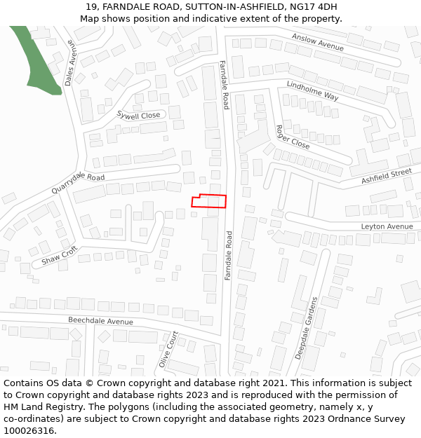19, FARNDALE ROAD, SUTTON-IN-ASHFIELD, NG17 4DH: Location map and indicative extent of plot