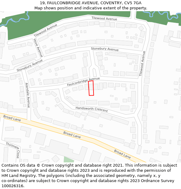 19, FAULCONBRIDGE AVENUE, COVENTRY, CV5 7GA: Location map and indicative extent of plot