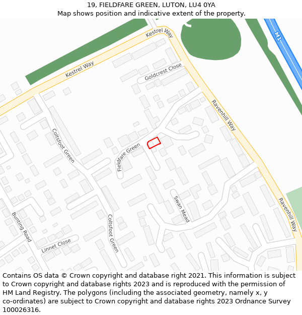 19, FIELDFARE GREEN, LUTON, LU4 0YA: Location map and indicative extent of plot