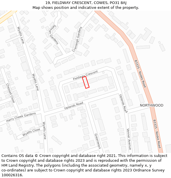 19, FIELDWAY CRESCENT, COWES, PO31 8AJ: Location map and indicative extent of plot