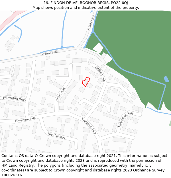 19, FINDON DRIVE, BOGNOR REGIS, PO22 6QJ: Location map and indicative extent of plot