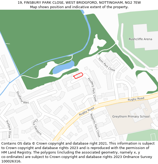 19, FINSBURY PARK CLOSE, WEST BRIDGFORD, NOTTINGHAM, NG2 7EW: Location map and indicative extent of plot