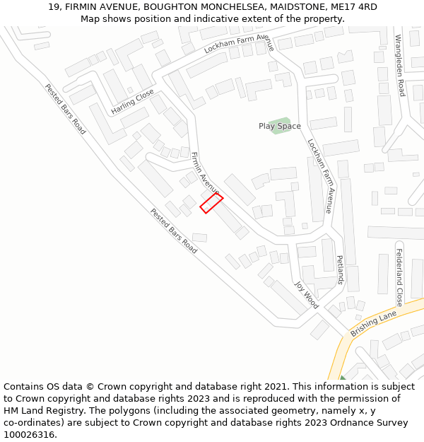 19, FIRMIN AVENUE, BOUGHTON MONCHELSEA, MAIDSTONE, ME17 4RD: Location map and indicative extent of plot