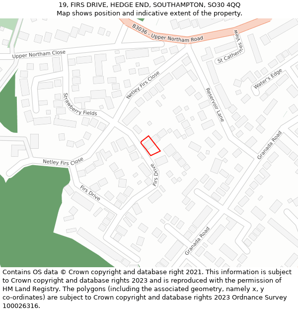 19, FIRS DRIVE, HEDGE END, SOUTHAMPTON, SO30 4QQ: Location map and indicative extent of plot