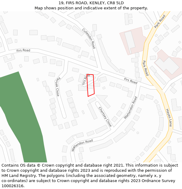 19, FIRS ROAD, KENLEY, CR8 5LD: Location map and indicative extent of plot
