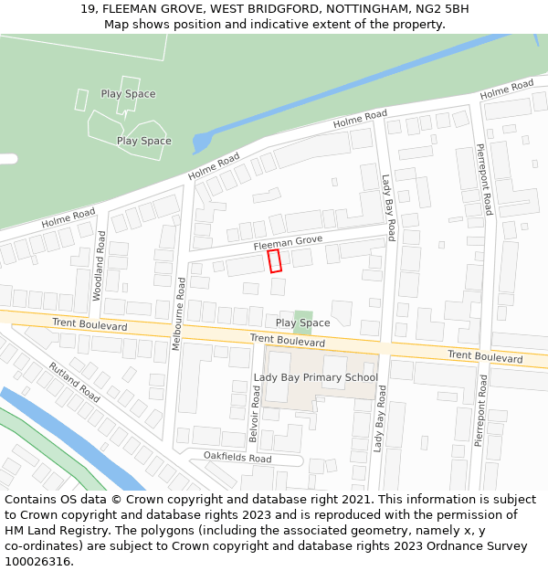 19, FLEEMAN GROVE, WEST BRIDGFORD, NOTTINGHAM, NG2 5BH: Location map and indicative extent of plot