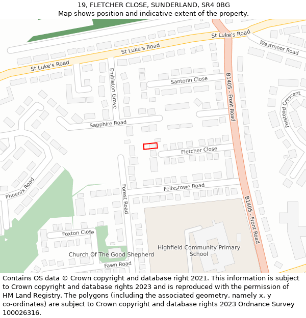 19, FLETCHER CLOSE, SUNDERLAND, SR4 0BG: Location map and indicative extent of plot