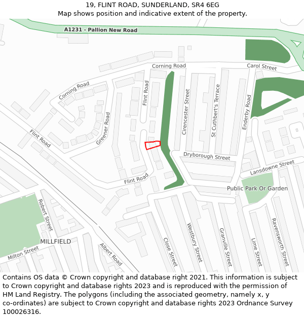 19, FLINT ROAD, SUNDERLAND, SR4 6EG: Location map and indicative extent of plot