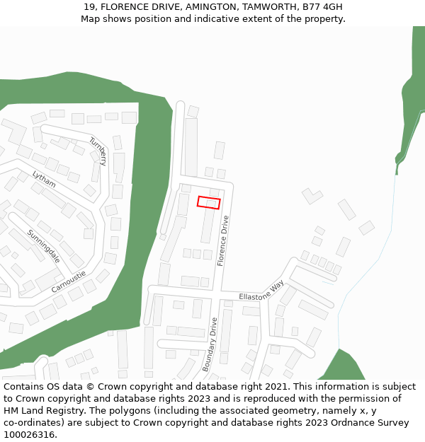 19, FLORENCE DRIVE, AMINGTON, TAMWORTH, B77 4GH: Location map and indicative extent of plot