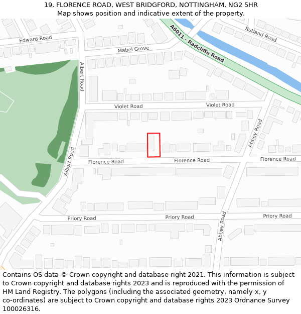 19, FLORENCE ROAD, WEST BRIDGFORD, NOTTINGHAM, NG2 5HR: Location map and indicative extent of plot