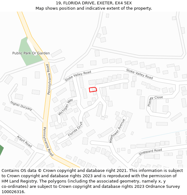 19, FLORIDA DRIVE, EXETER, EX4 5EX: Location map and indicative extent of plot