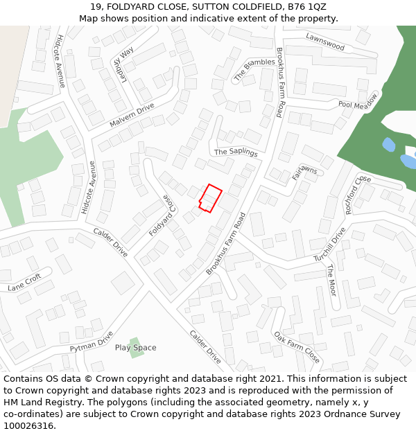 19, FOLDYARD CLOSE, SUTTON COLDFIELD, B76 1QZ: Location map and indicative extent of plot