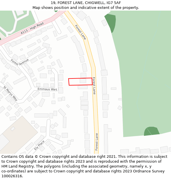 19, FOREST LANE, CHIGWELL, IG7 5AF: Location map and indicative extent of plot