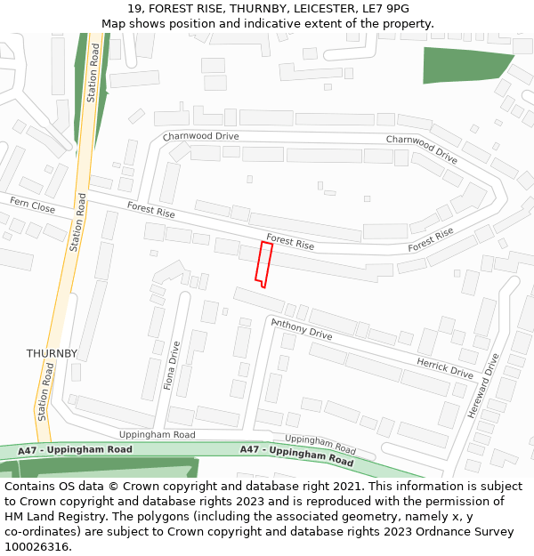 19, FOREST RISE, THURNBY, LEICESTER, LE7 9PG: Location map and indicative extent of plot