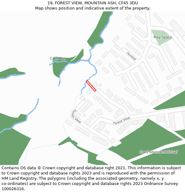 19, FOREST VIEW, MOUNTAIN ASH, CF45 3DU: Location map and indicative extent of plot