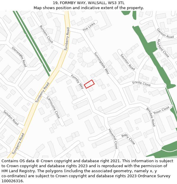 19, FORMBY WAY, WALSALL, WS3 3TL: Location map and indicative extent of plot