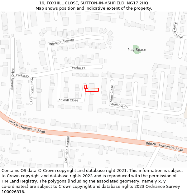 19, FOXHILL CLOSE, SUTTON-IN-ASHFIELD, NG17 2HQ: Location map and indicative extent of plot