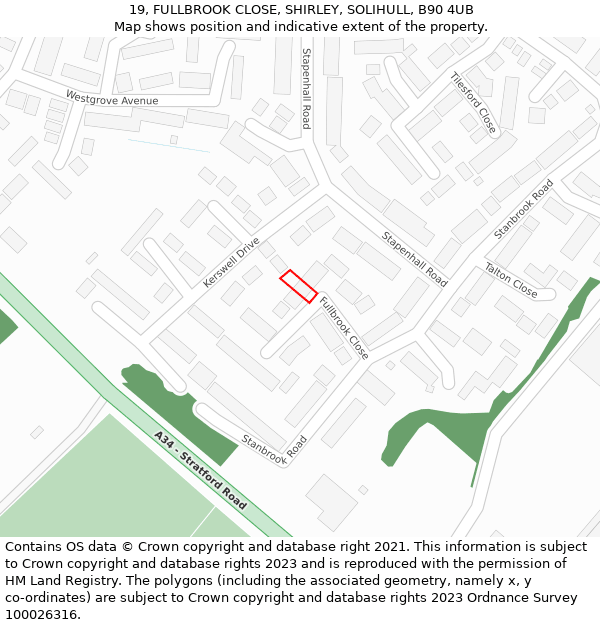 19, FULLBROOK CLOSE, SHIRLEY, SOLIHULL, B90 4UB: Location map and indicative extent of plot