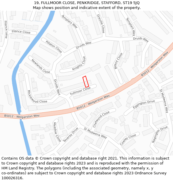 19, FULLMOOR CLOSE, PENKRIDGE, STAFFORD, ST19 5JQ: Location map and indicative extent of plot