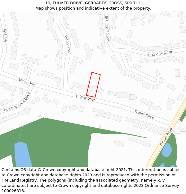 19, FULMER DRIVE, GERRARDS CROSS, SL9 7HH: Location map and indicative extent of plot