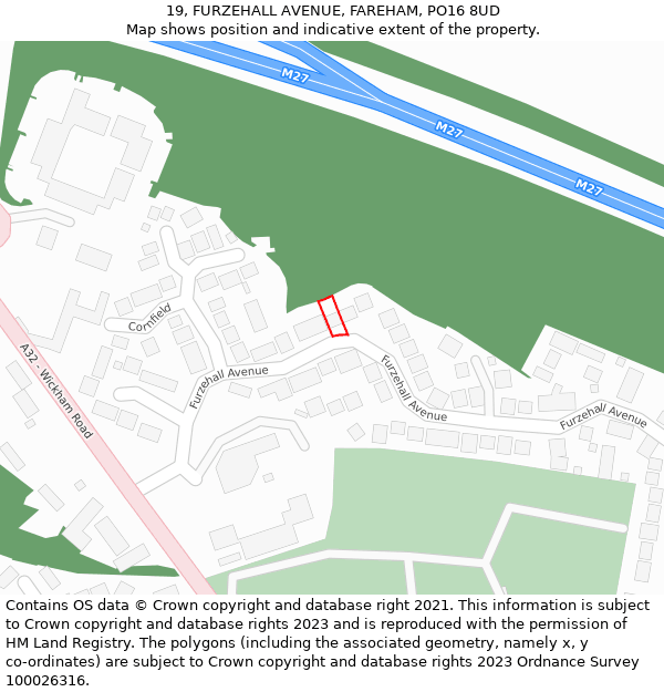 19, FURZEHALL AVENUE, FAREHAM, PO16 8UD: Location map and indicative extent of plot