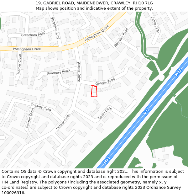 19, GABRIEL ROAD, MAIDENBOWER, CRAWLEY, RH10 7LG: Location map and indicative extent of plot