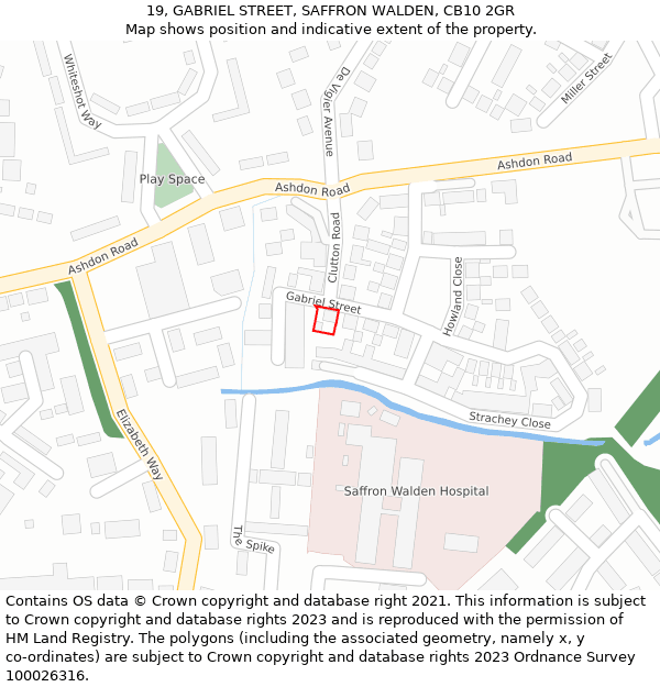 19, GABRIEL STREET, SAFFRON WALDEN, CB10 2GR: Location map and indicative extent of plot