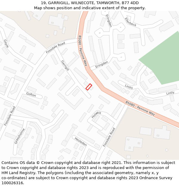 19, GARRIGILL, WILNECOTE, TAMWORTH, B77 4DD: Location map and indicative extent of plot