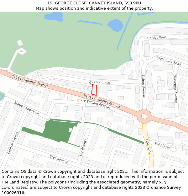 19, GEORGE CLOSE, CANVEY ISLAND, SS8 9PU: Location map and indicative extent of plot