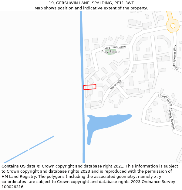 19, GERSHWIN LANE, SPALDING, PE11 3WF: Location map and indicative extent of plot