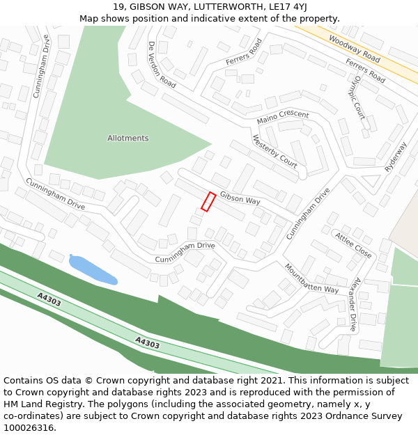 19, GIBSON WAY, LUTTERWORTH, LE17 4YJ: Location map and indicative extent of plot